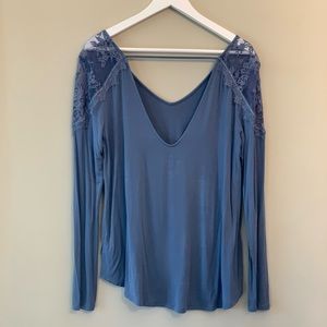 American Eagle Soft and Sexy Long Sleeve Shirt Delicate Lace Cold Shoulders